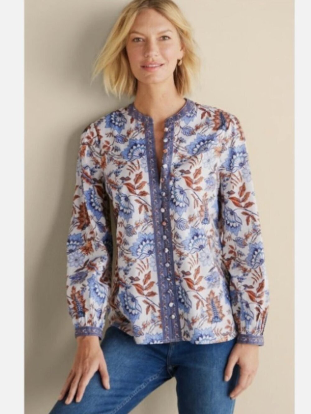 Soft Surroundings Tracy Tunic Top Women's Size XL Floral Print Button-Up Shirt